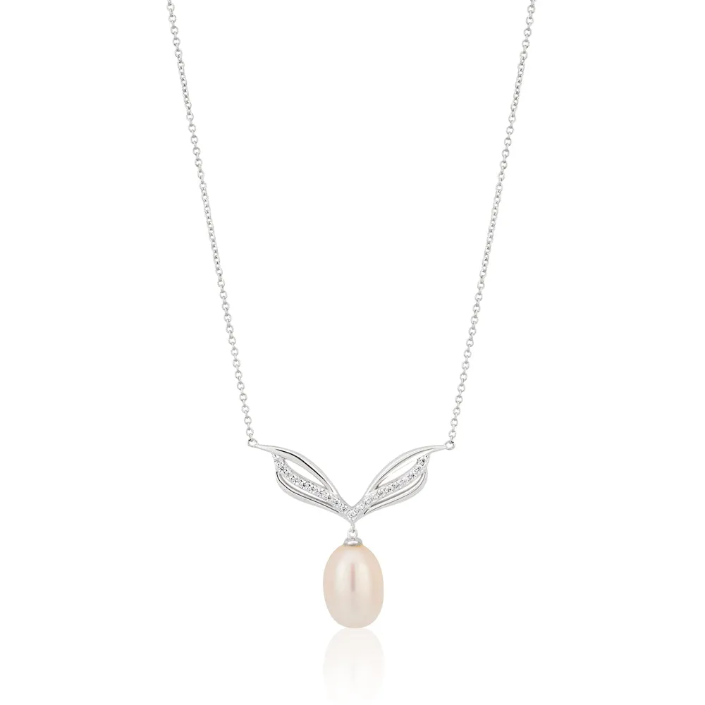 Sterling Silver Freshwater Pearl and Zirconia Necklet 42 3cm