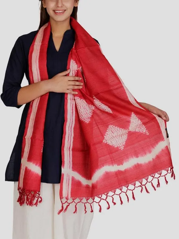 Tussar Silk Shibori Stole Red