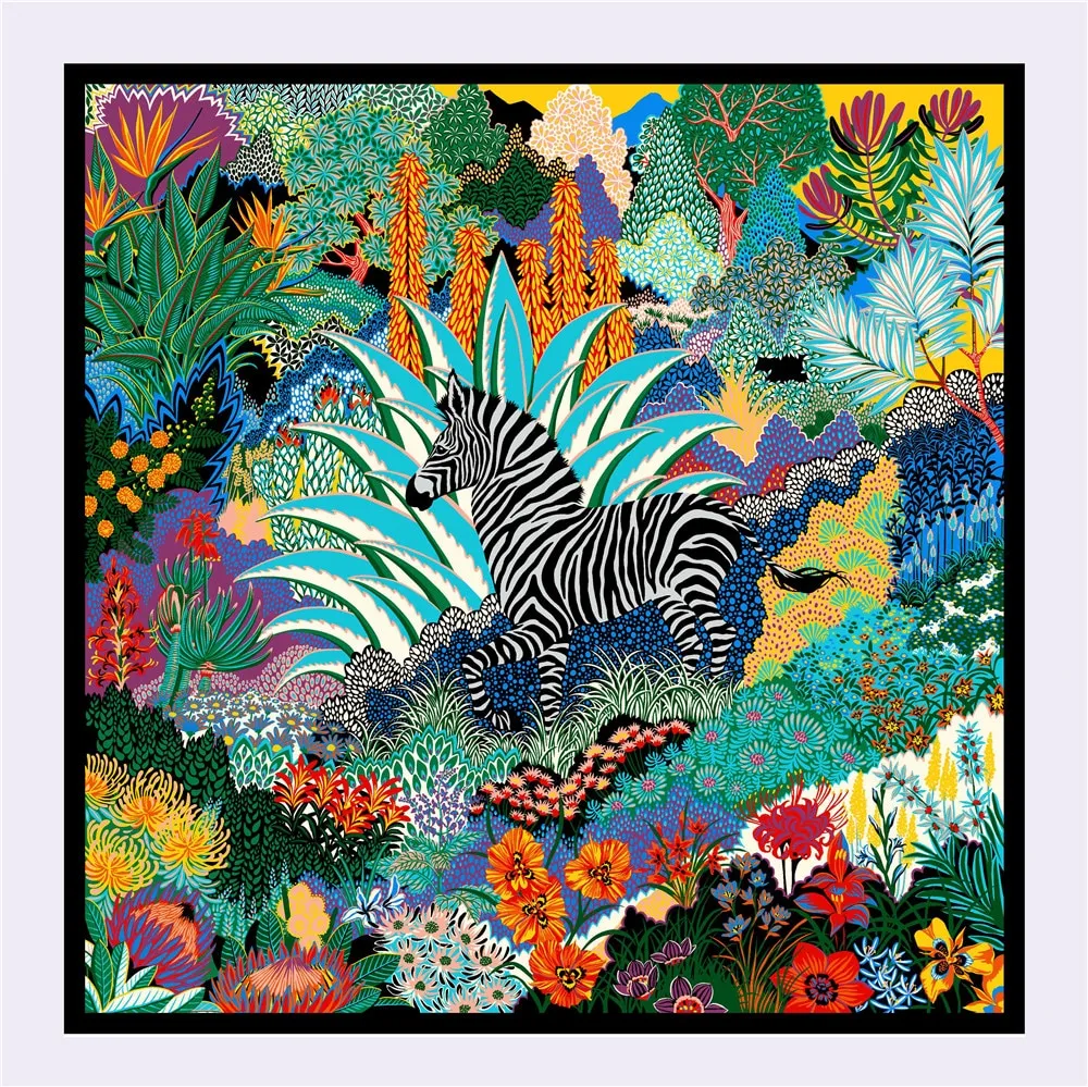 Twill Silk Scarf Women LARGE Zebra Shawls Square Bandana Kerchief Foulards 51" Luxury Brand Look