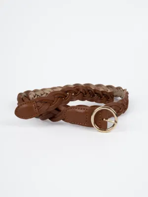 Vegan PU Leather Belt - Lille - Woven - Gold / Tan - 108cm