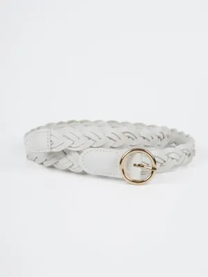 Vegan PU Leather Belt - Lille - Woven - Gold / White - 108cm