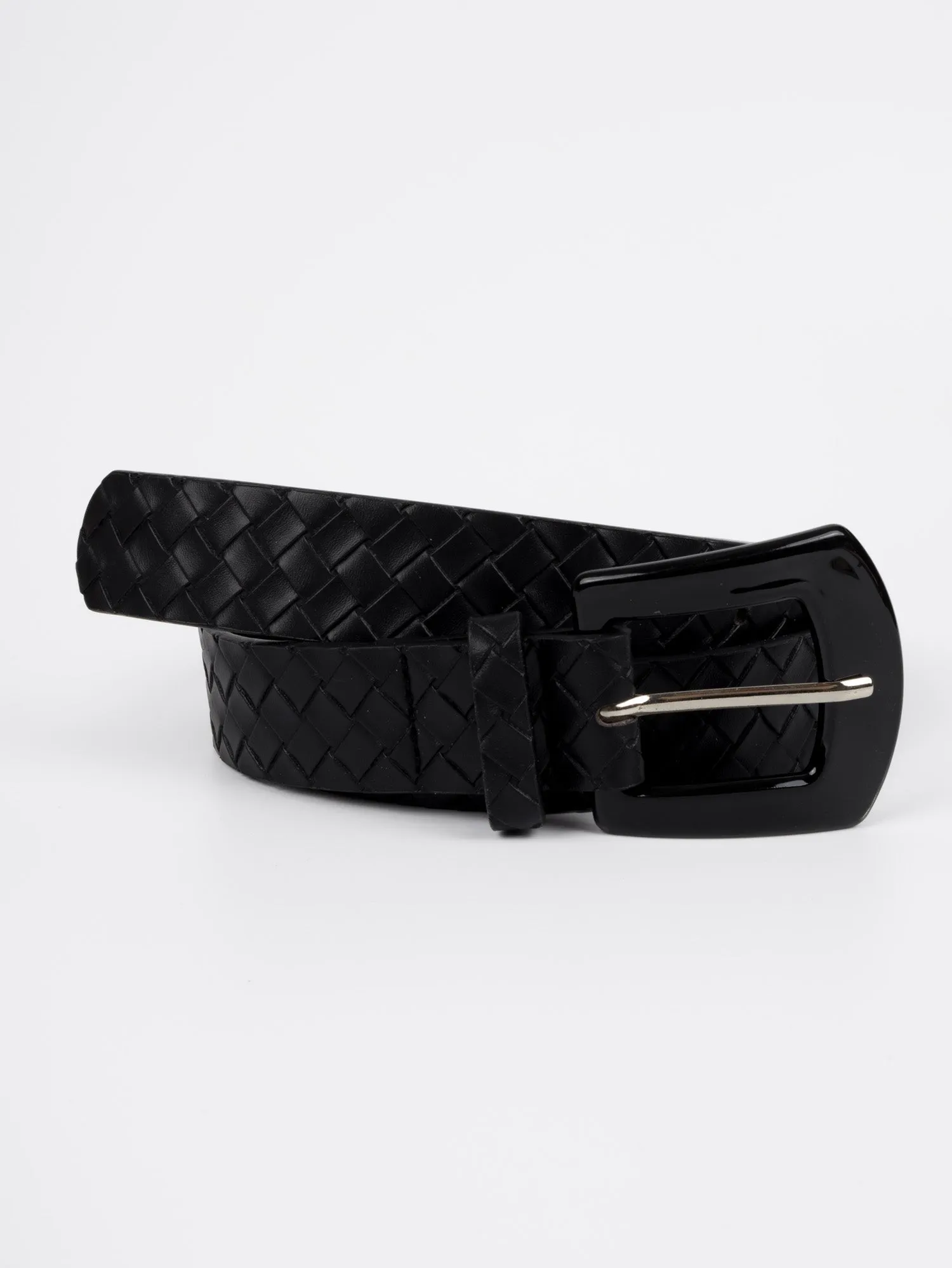 Vegan PU Leather Belt - Lorient - Woven Pattern - Black - 108cm