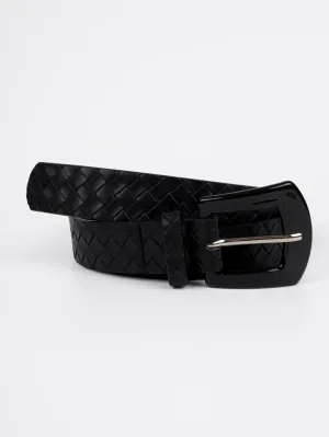 Vegan PU Leather Belt - Lorient - Woven Pattern - Black - 108cm