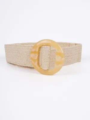 Vegan Woven Waist Belt - Rouen - Round Buckle - Natural - 90cm